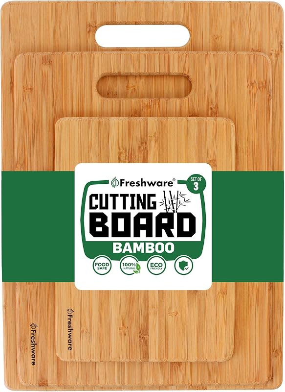 Freshware Bamboo Cutting Board Set of 3, Wooden Cutting Boards for Kitchen, Knife Friendly Food Grade Choppin…