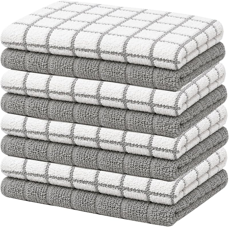 Bumble Dish Cloths (8-Pack), 100% Cotton Kitchen Towels, 12"x12" - Gray