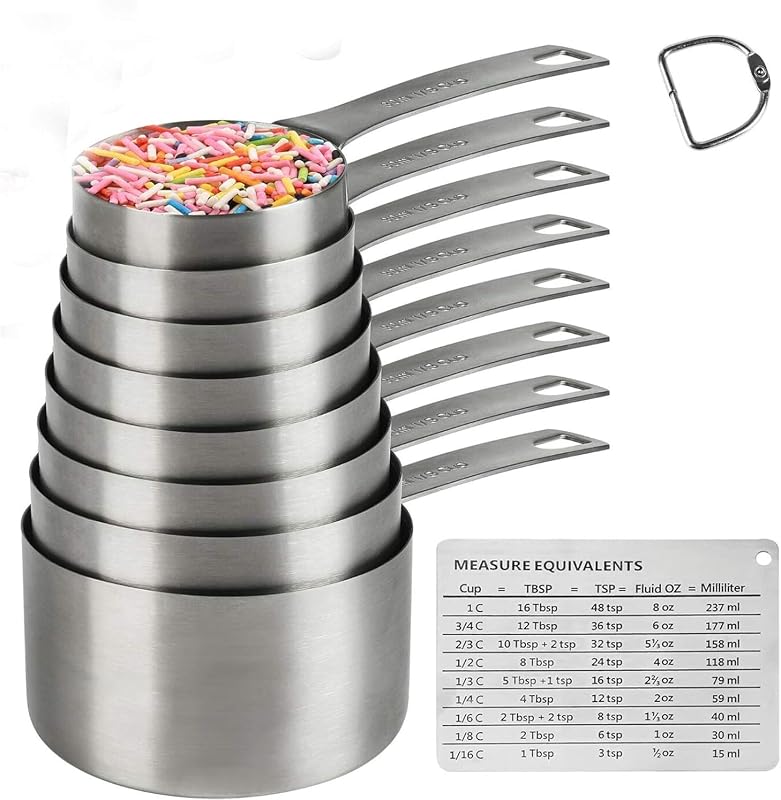 Measuring Cups Set, 18/8 Stainless Steel Measuring Cups Set with Magnetic Conversion Chart, Dry&Liquid Metal…