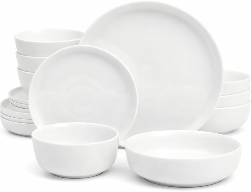 Gibson Home Plates and Bowls Sets - Dinnerware Set for 4, 16-Piece White Dishes — Ceramic Dish Set| Microwave…