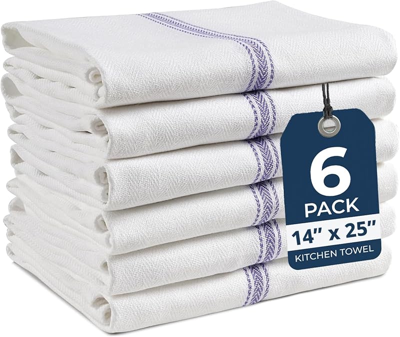 LANE LINEN Dish Towels 100% Cotton Absorbent Lint-Free 6 Pack