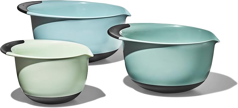OXO Good Grips 3-Piece Plastic Mixing Bowl Set- Blue, Gray, Jade