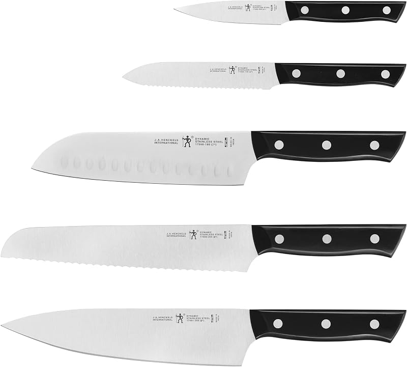 Henckels Dynamic 5-Pc Knife Set with Chef, Bread, Utility, Paring, Santoku