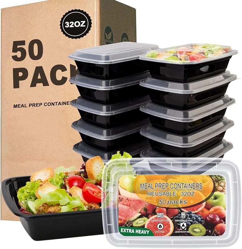 Ezalia 50 Pack- Meal Prep Containers 32oz, Plastic Food Prep Containers