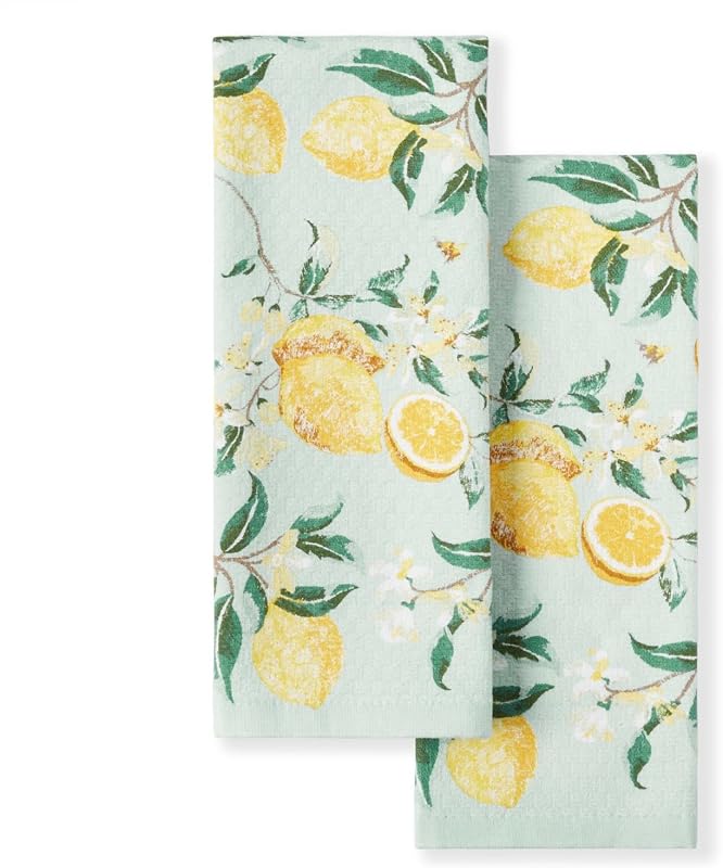 Martha Stewart Dual Purpose Kitchen Towel 2-Pack Set, Lemon Whimsy, 16"x28"