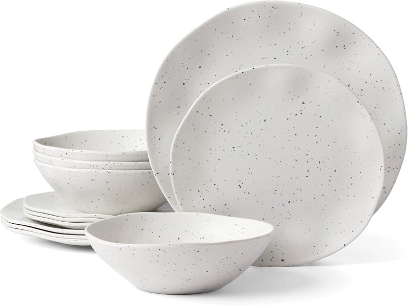 Oneida Terrazzo Cream Melamine 12-Piece Dinnerware Set for 4