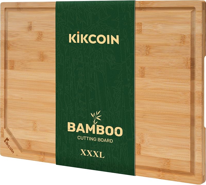 Kikcoin 24”×18” Bamboo Cutting Boards for Kitchen, Wooden Healthy Cutting Boards for Charcuterie, Vegetables,…