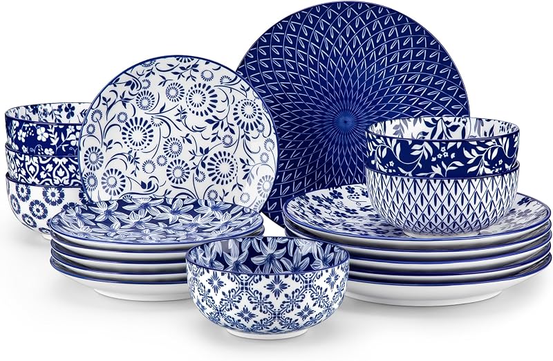 vancasso SELENE Plates and Bowls Set for 6, 18 Pieces Dinnerware Sets, Mircowave and Dishwasher Safe Dishes S…