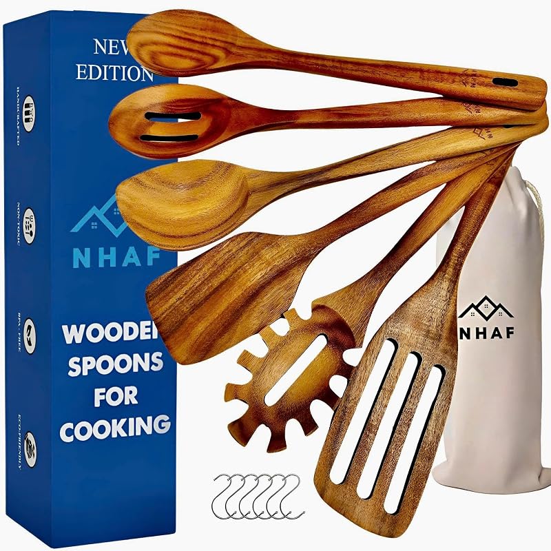 Wooden Utensils for Cooking, Premium Teak Healthy Spoons, Wooden Spoons for Cooking, Durable Eco-Friendly and…