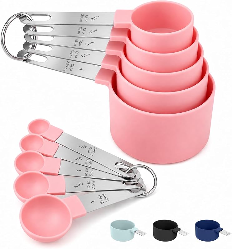 Measuring Cups and Spoons Set, 10-Piece with Stainless Steel Handles, Pink