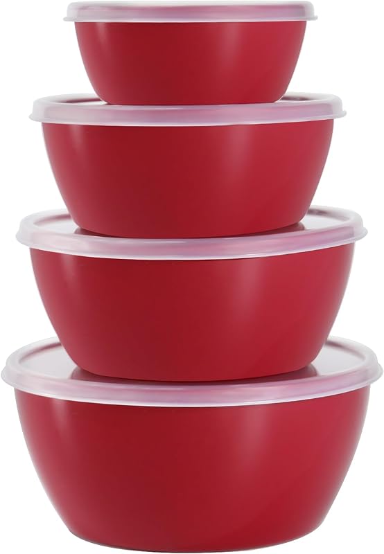 4-Piece Classic Plastic Bowls with Lids, – 8/16/24/32oz Nesting Plastic Small Mixing Bowl Set for Mixing, Bak…