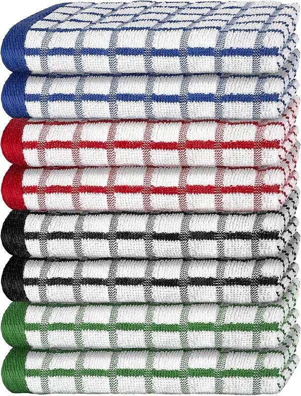 Premium Dish Towels for Kitchen, 8 Pack, 16x26 - 100% Cotton Kitchen Towels with Hanging Loop, Ultra Absorben…