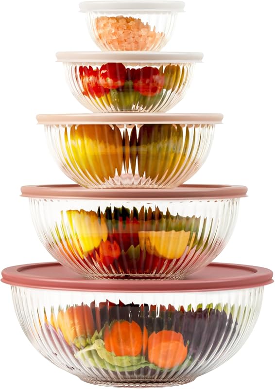 Glass Mixing Bowls with Lids Sets, 5 PCS Serving Bowls for Party or Kitchen
