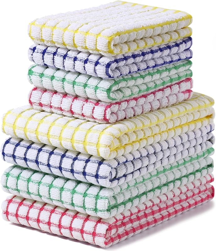 Homaxy Cotton Terry Kitchen Towels and Dishcloths Set of 8, Mixed Color