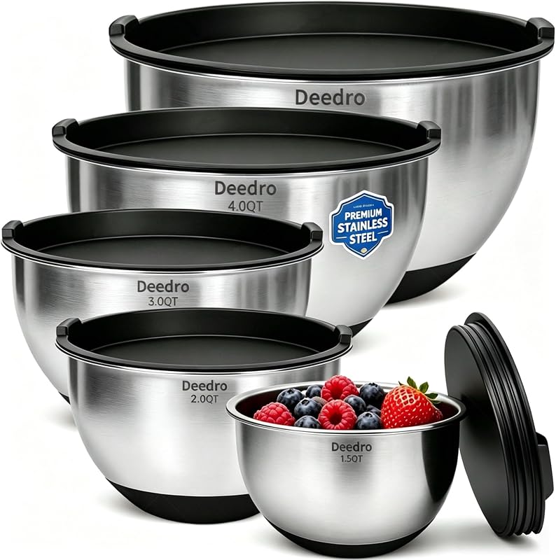 Deedro Mixing Bowls with Airtight Lids, Stainless Steel Mixing Bowls Set