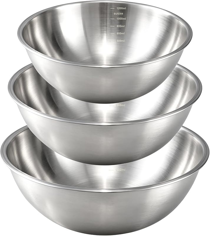 Gronivex Stainless Steel Mixing Bowls Set, 3-Piece (1.5, 2.2 & 3.4 Qt)