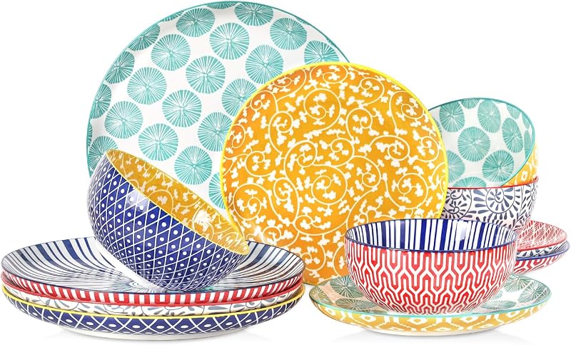 Selamica Ceramic Plates and Bowls Sets,12 Pieces Dinnerware Sets for 4,Scratch Resistant Dish Set,Dishwasher…