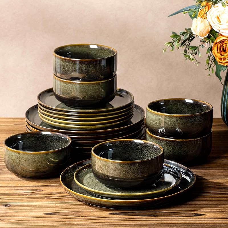 TheTerra Ceramic Dinnerware Set for 6, 18-Piece Plates and Bowls Set