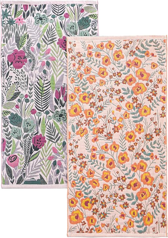 2 Pack Boho Floral Large Kitchen Tea Towels 15" x 30"