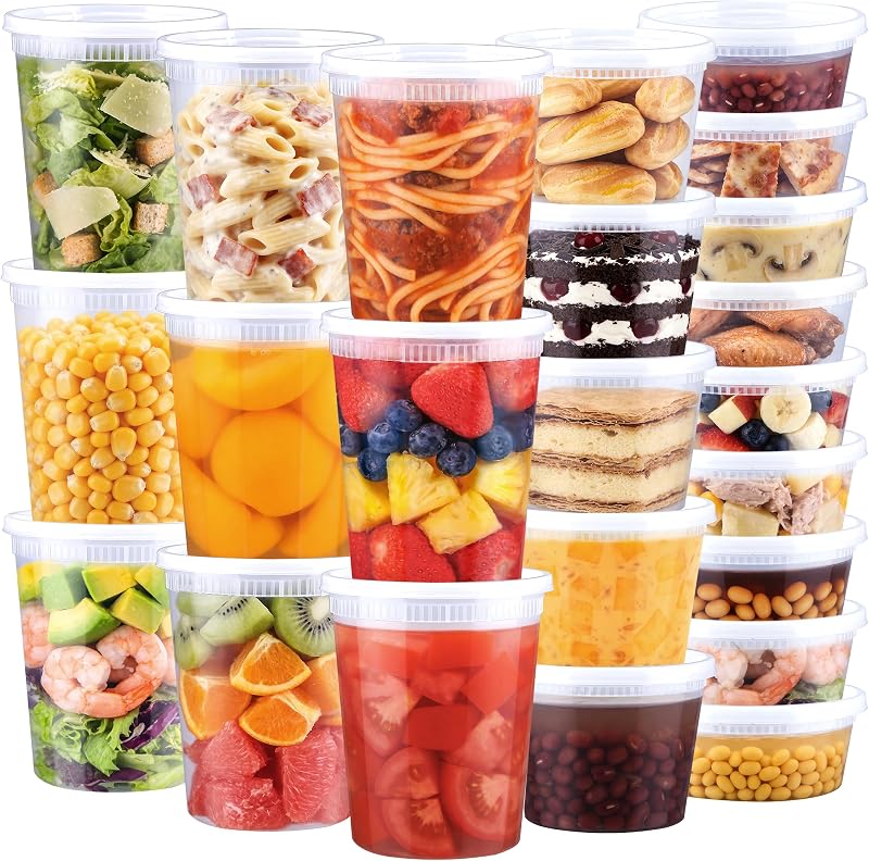 BYSNOW 60 Sets Deli Containers with Lids - 32/16/8 oz, 20 of Each Size