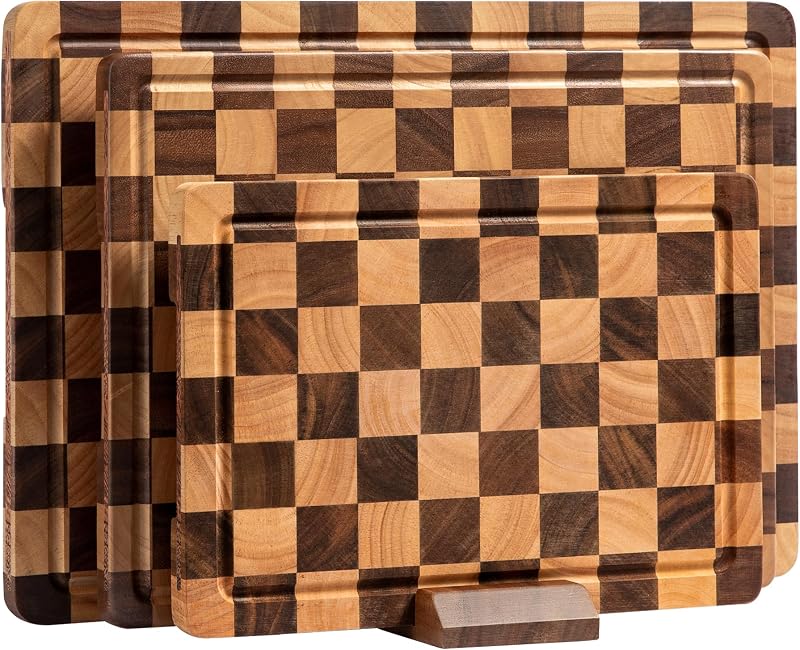 Checkered Cutting Board Set, Walnut Wood Cutting Boards for Kitchen