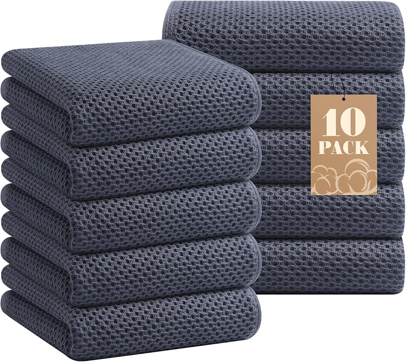 Homaxy 100% Cotton Waffle Weave Kitchen Towels, 10-Pack, Dark Grey
