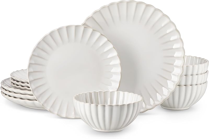vancasso 12 Pieces Dinnerware Sets, Ceramic Plates and Bowls Sets for 4