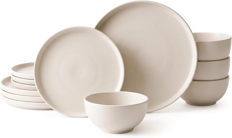 Stoneware Dinnerware Sets Service for 4, 12 pcs Plates and Bowls Set